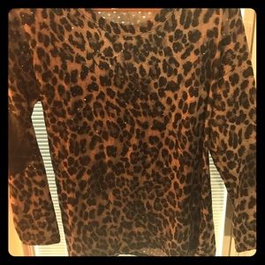 EUC Boutique Leopard Print Metallic Accent Tunic L